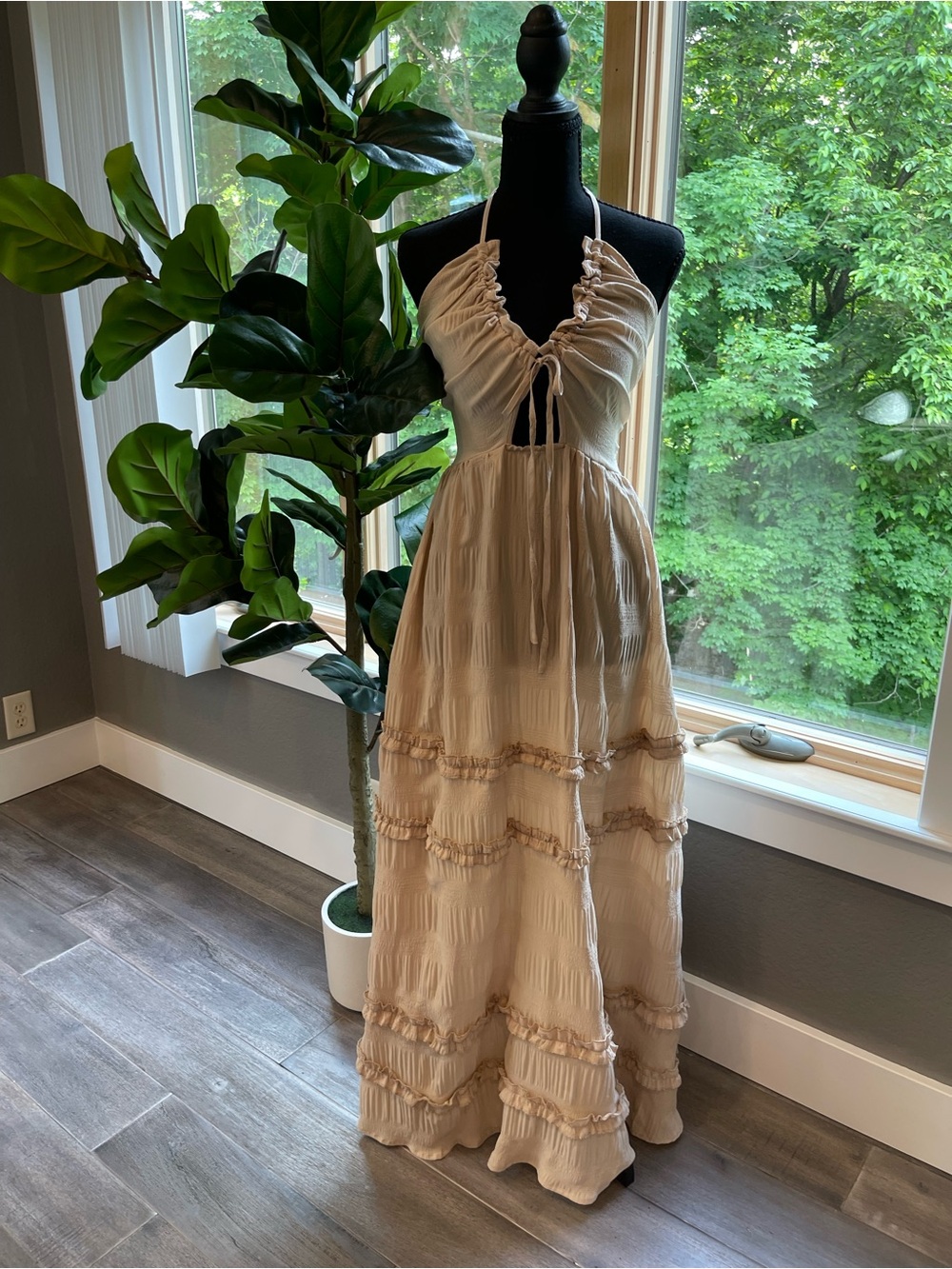 Tan ruffle Maxi dress